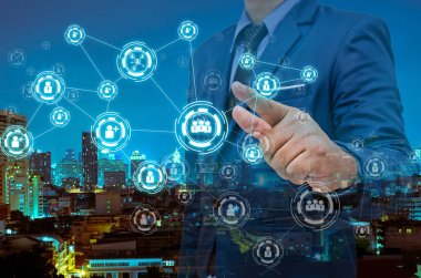 iş adamı noktası üzerinde gece modern insanlar ağ bağlantısında