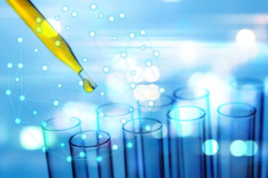 Bilim pipet madde laboratuvar üzerinde bir damla ile test tu