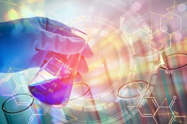 laboratuvar test tüpleri, laboratuvar ekipmanları tutan bilim el