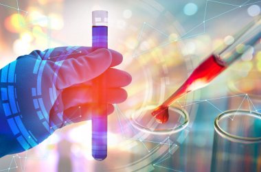 laboratuvar test tüpleri, laboratuvar ekipmanları tutan bilim el