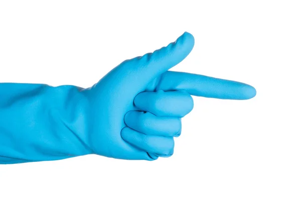 Wetenschapper hand in blauwe handschoen geïsoleerd op witte achtergrond — Stockfoto