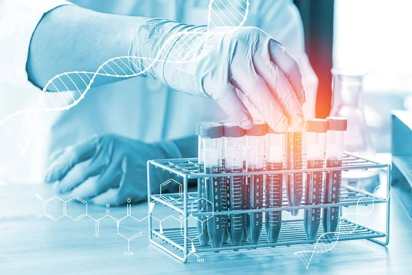 Mikroskop ve bilim laboratuvar test tüpü çift pozlama — Stok fotoğraf