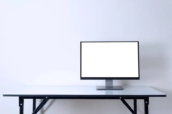 Computer monitor on white table  work space background — Stock Photo, Image