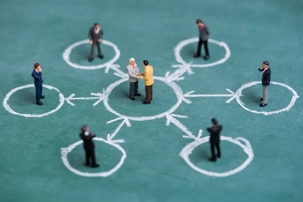 Business miniature in circle chalk with line connection — Stock Photo, Image