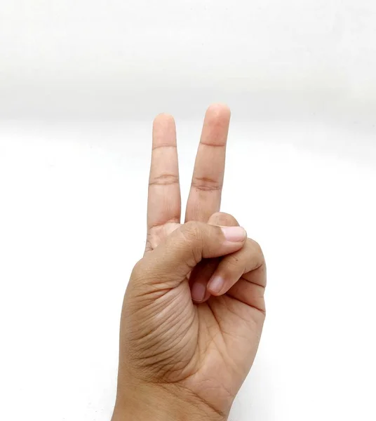Adam el Beyaz arka plan üzerinde iki parmak — Stok fotoğraf