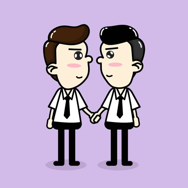 同性カップルがゲイ ベクター漫画コンセプト デザインの手を握ってください。. — ストックベクタ