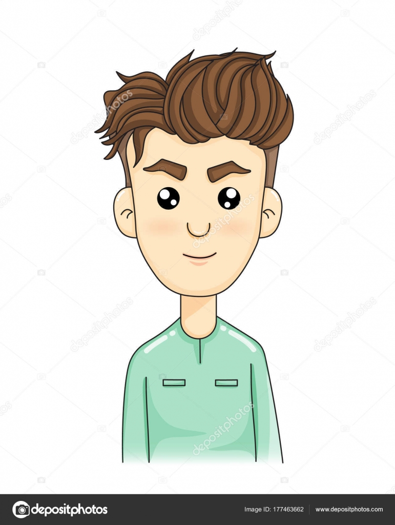 Young Man Face Korean Hair Style Vector Cartoon Design Stock
