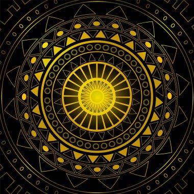 Siyah arkaplanda altın mandala