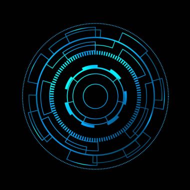 Mavi daire fütüristik hud siyah arka plan üzerine arayüz.