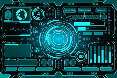 Futuristik bir arayüze hud teknoloji arka plan vektör tasarımı.