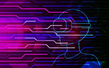 Soyut sanal gerçeklik teknolojisi gelecekteki arayüz hud tasarımı. Oyuncular sanal dünyaya bağlanıyor.