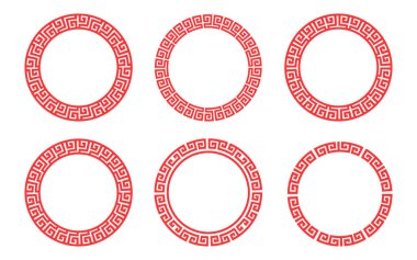 Kırmızı daire çerçeve deseni Çin set vektör tasarımı.