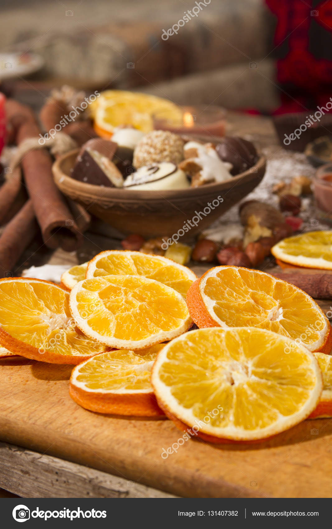 Christmas Food Decoration With Slices Of Dried Oranges Stock