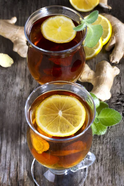 Ginger tea with mint and lemon — Stock Photo, Image