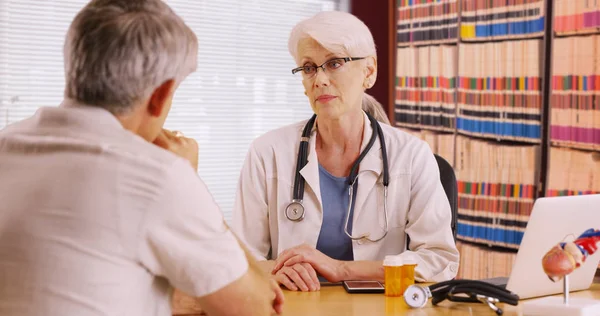 Elderly Woman Doctor Talking Patient Her Office — Stock Photo, Image