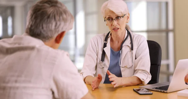 Highly Educated Doctor Discussing Health Concerns Elderly Man — Stock Photo, Image