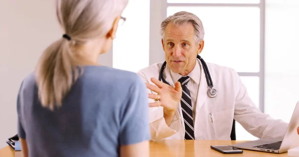 Confident Senior Doctor Discussing Surgery Procedure Elderly Woman Patient — Stock Photo, Image