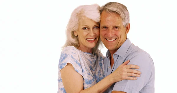 Smiling Senior Couple Looking Camera White Background — Stock Photo, Image
