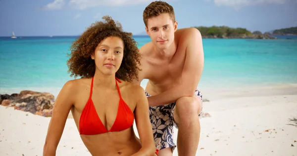 Two Mixed Race Friends Resting Beach Caribbean — Stock Photo, Image