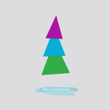 Neşeli Noel kartı mavi pembe yeşil ağaçlı