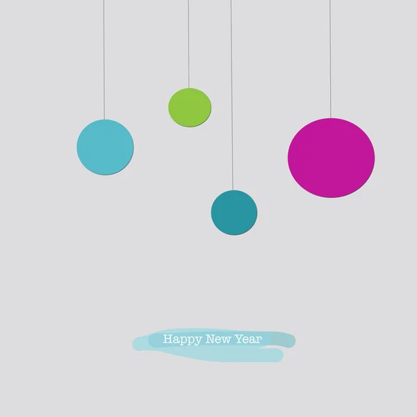Happy New Year greeting card with blue pink green baubles — Stock Photo, Image