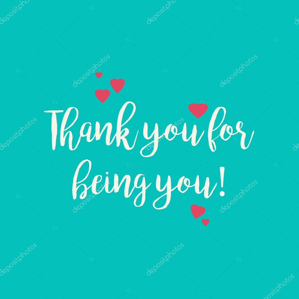 Blue teal Thank you for being you greeting card with pink hearts Stock  Photo by ©winterbee 126808054