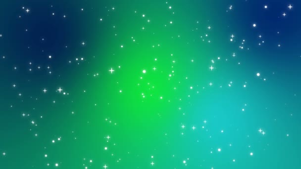 Glittrande vit ljusa partiklar rör sig över en grön blå tonad bakgrund — Stockvideo