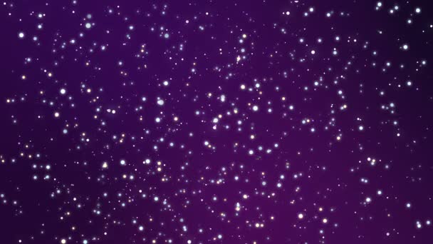 Funkelnde Teilchen flackern auf violettem Hintergrund — Stockvideo
