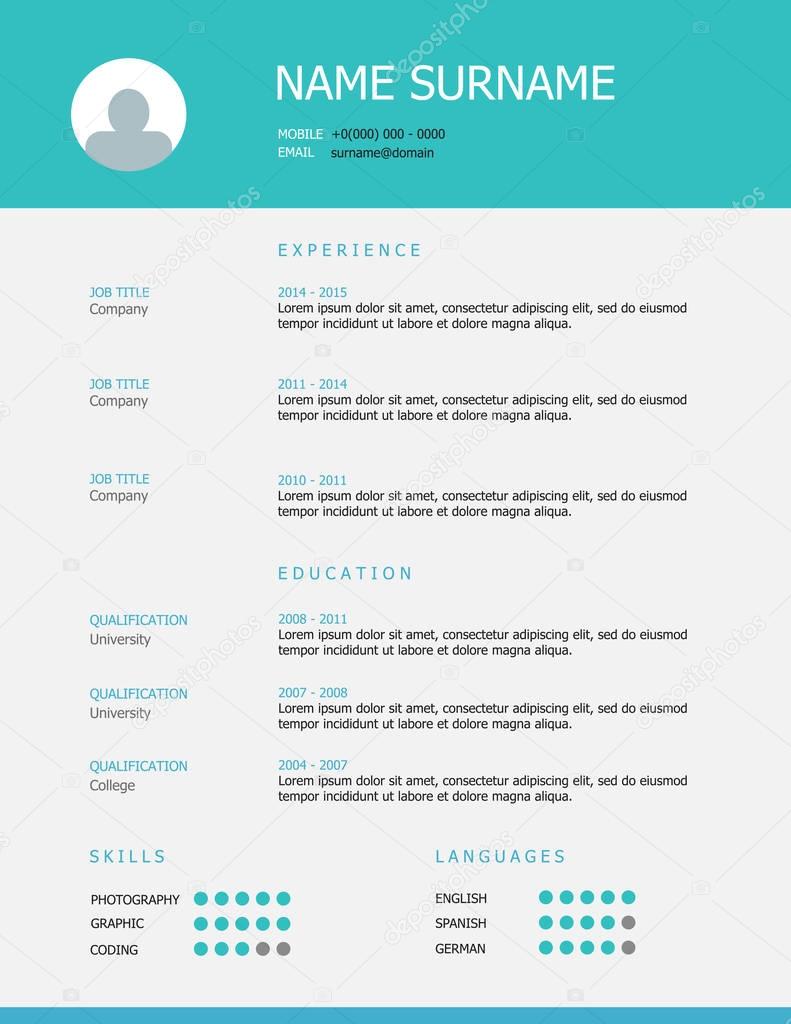 Resume template design with teal blue headings