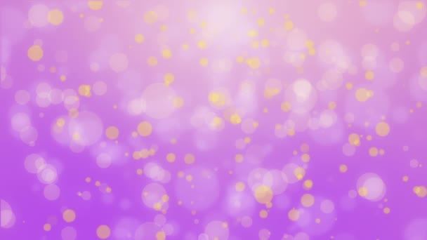 Festive violet jaune fond bokeh lumineux avec des particules de lumière flottantes .