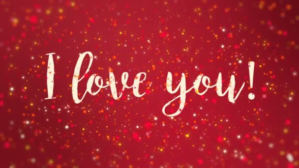 Romantyczny Świecący Czerwony Walentynki Animowane Pocztówkę Kocham Ciebie Odręcznie Tekstu — Wideo stockowe