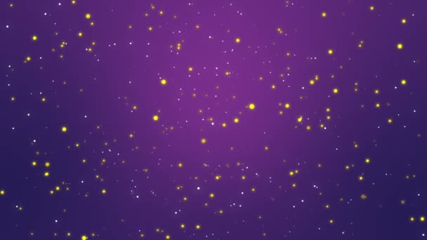 星光灿烂的夜空动画由闪闪发光的白色和黄色的光粒子闪烁在深紫色背景上 — 图库视频影像