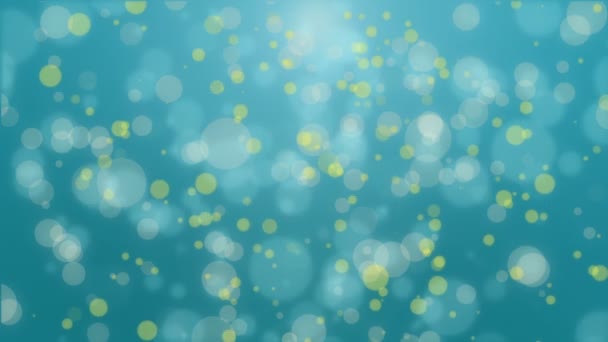 Fond bleu sarcelle lumineux animé avec particules lumineuses bokeh jaunes flottantes .