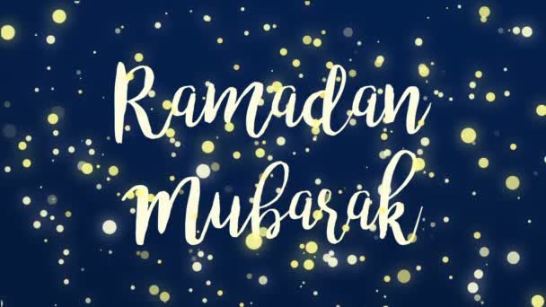 Glödande Mörkblå Ramadan Mubarak Gratulationskort Video Animation Med Handskriven Text — Stockvideo