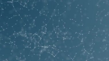 Yüzen yapılara sahip animasyon mavisi temiz modern soyut pleksus arka planı.