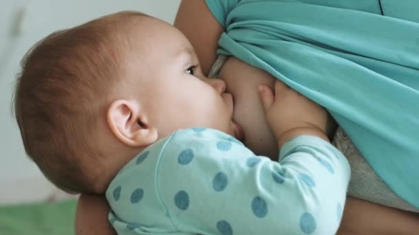 Mutter füttert ihr Baby mit Muttermilch — Stockvideo