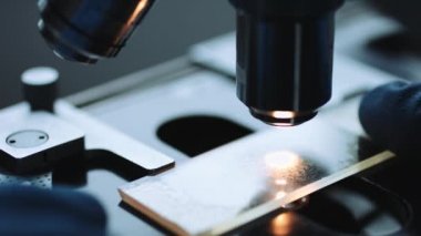 Mikroskop ve test örneği yakın çekim