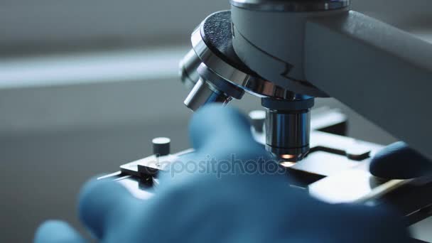 Fechar o microscópio e a amostra de teste — Vídeo de Stock