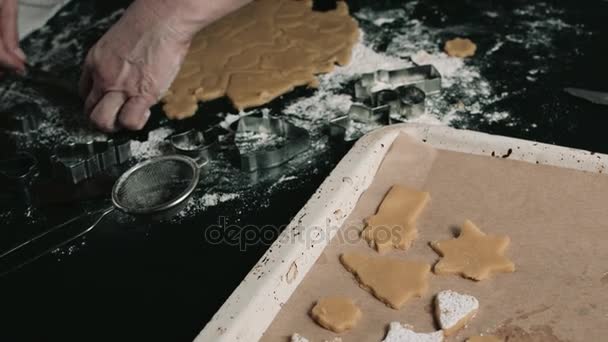 Andere shape cookies op bakkerij pan — Stockvideo