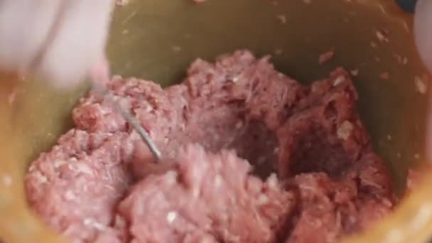 Deux mains faisant des boulettes de viande . — Video