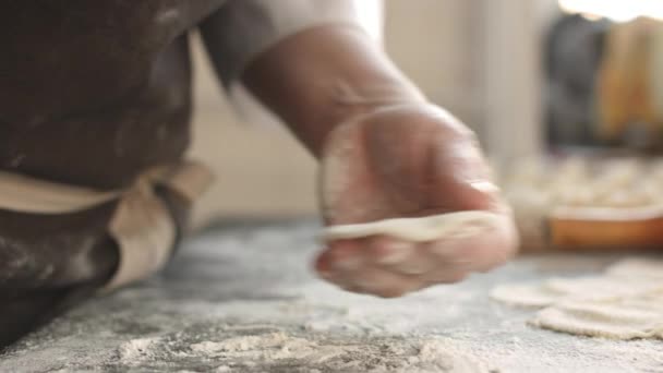 Two hands making meat dumplings. — Stock Video