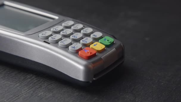 Person pushing the button on pos terminal — Stock Video