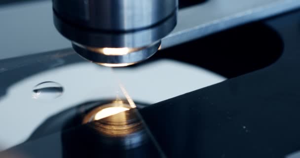 Examen de l'échantillon d'essai au microscope en laboratoire .