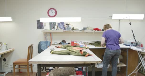 La costurera trabaja en una prenda — Vídeos de Stock