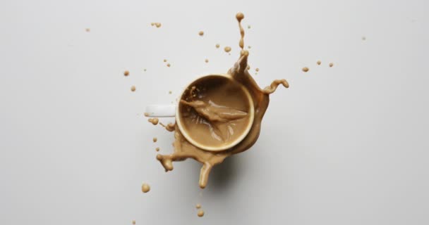 Socker faller i kaffekopp — Stockvideo