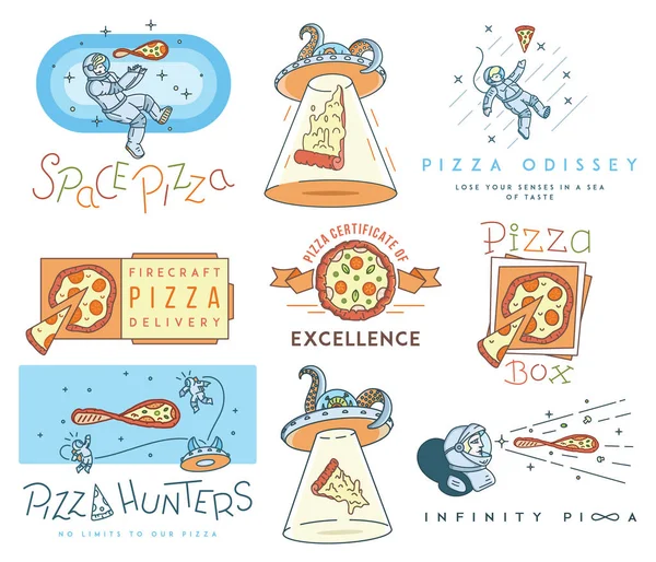 Weltraum-Pizza-Jäger farbiges Konzept — Stockvektor
