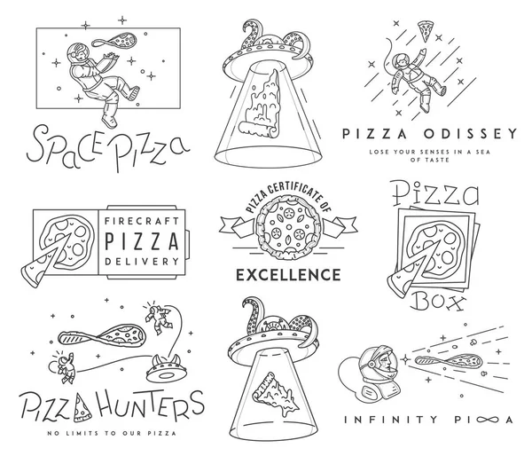 Space pizza hunters concept noir et blanc — Image vectorielle