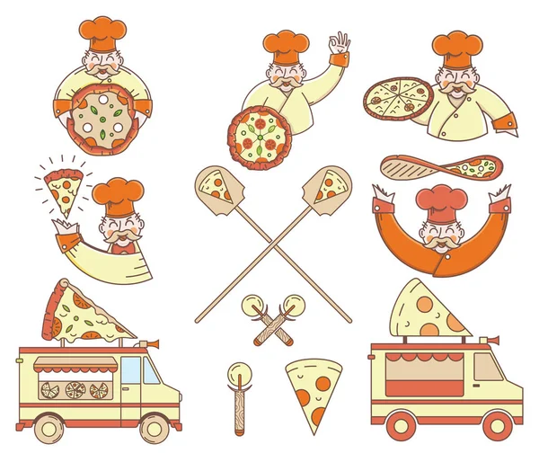 Bundel Pizza berwarna untuk penggunaan apapun - Stok Vektor