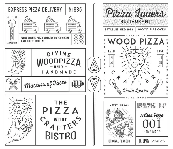 Masters och älskare av pizza svart på vitt — Stock vektor