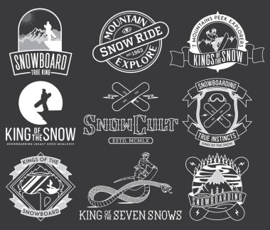 Snowboard rozetleri ve simgeler paket 2 Bw